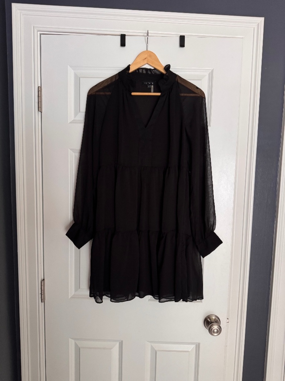 1.STATE Black Tiered Sheer Overlay Babydoll Dress. Size Small